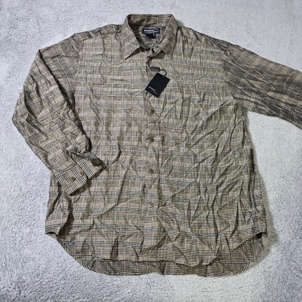 Mondo di Marco Mens L Button Down Shirt Brown Textured Plaid Made in Italy NWT